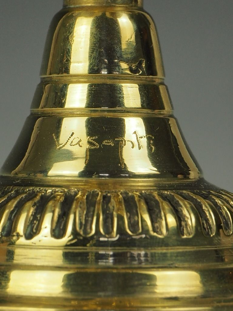 Antique Brass Candelabra Oil And Wick Lamp – Signed photo for sale
