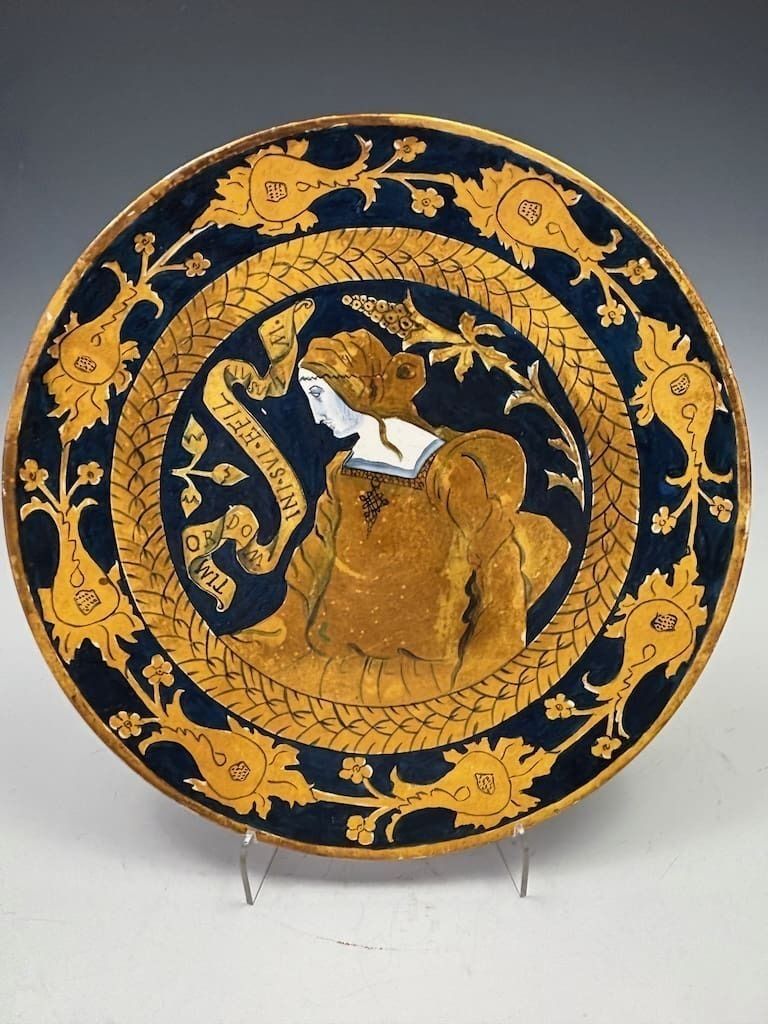 Antique Maiolica Portrait Charger 1886 – Renaissance Revival Ceramic Plate photo 345.0