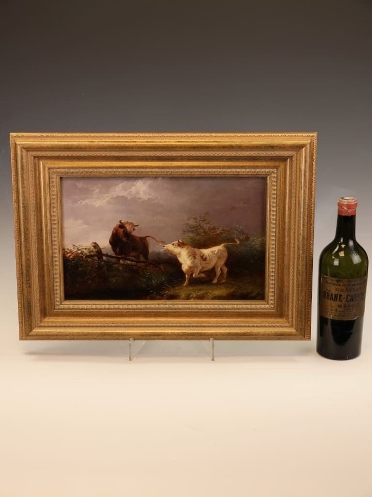 Henry Park (1816–1871): "Two Bulls In A Field," Victorian Oil On Canvas, Dated 1857 photo 950.0