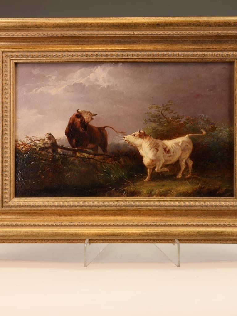 Henry Park (1816–1871): "Two Bulls In A Field," Victorian Oil On Canvas, Dated 1857 photo vinterior