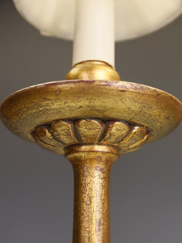 An Elegant Pair Of 19th Century French Gilt Wood Candlestick Lamps photo for sale
