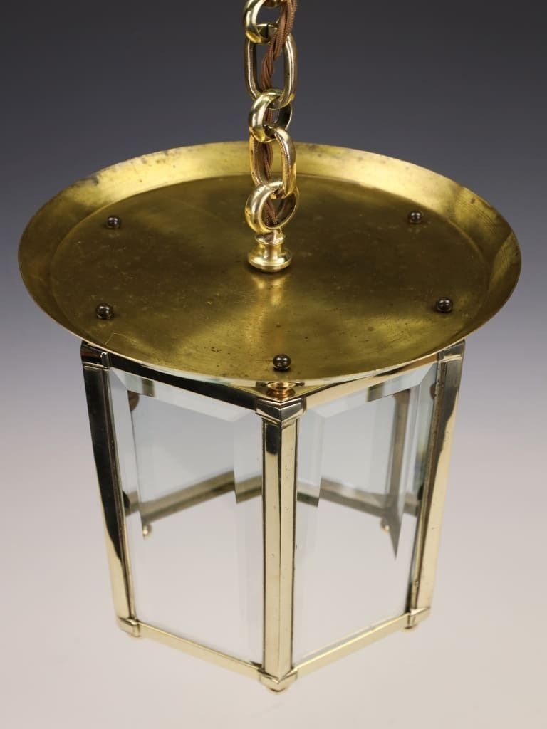 French 'Petitot' Gilt Brass Six Sided Hall Lantern photo vinterior
