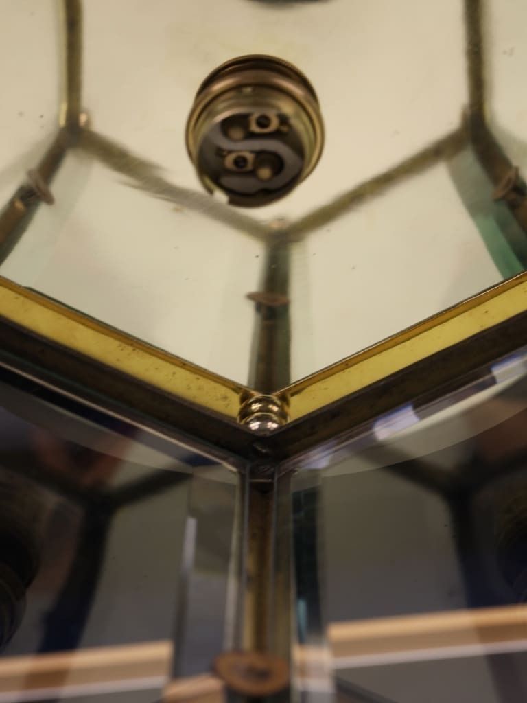 Lighting French 'Petitot' Gilt Brass Six Sided Hall Lantern photo