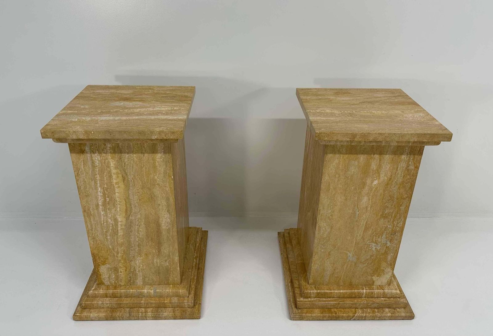 Pair Of Art Deco Travertine Columns, Italy, Elegant Design, 1940s. photo for sale