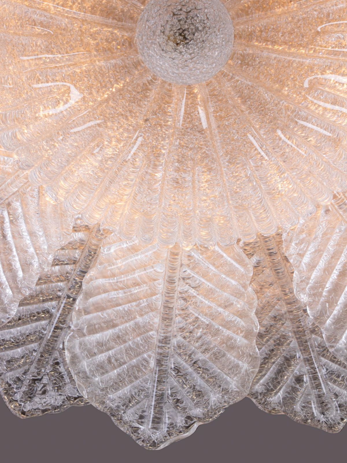 Murano Palmette 25" Flush Mount Pale Aquamarine Glass & Brass By Barovier, Italy. photo 3614.0