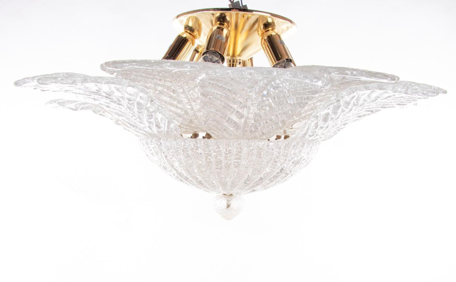 3614.0 Murano Palmette 25" Flush Mount Pale Aquamarine Glass & Brass By Barovier, Italy. photo