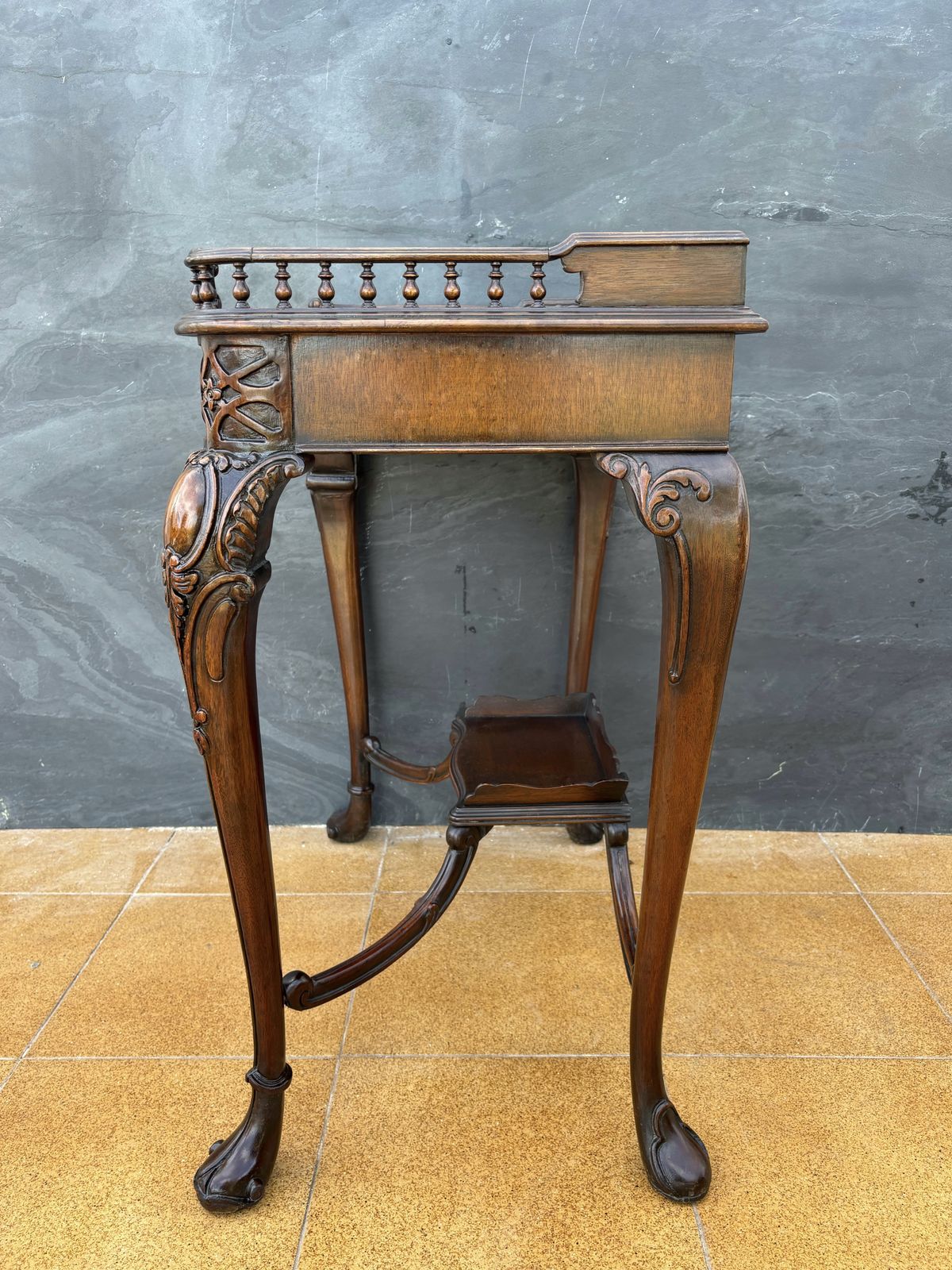 Louis XV Style Carved Wood Side Table With Gallery Top And Cabriole Legs, 1930s photo Furniture