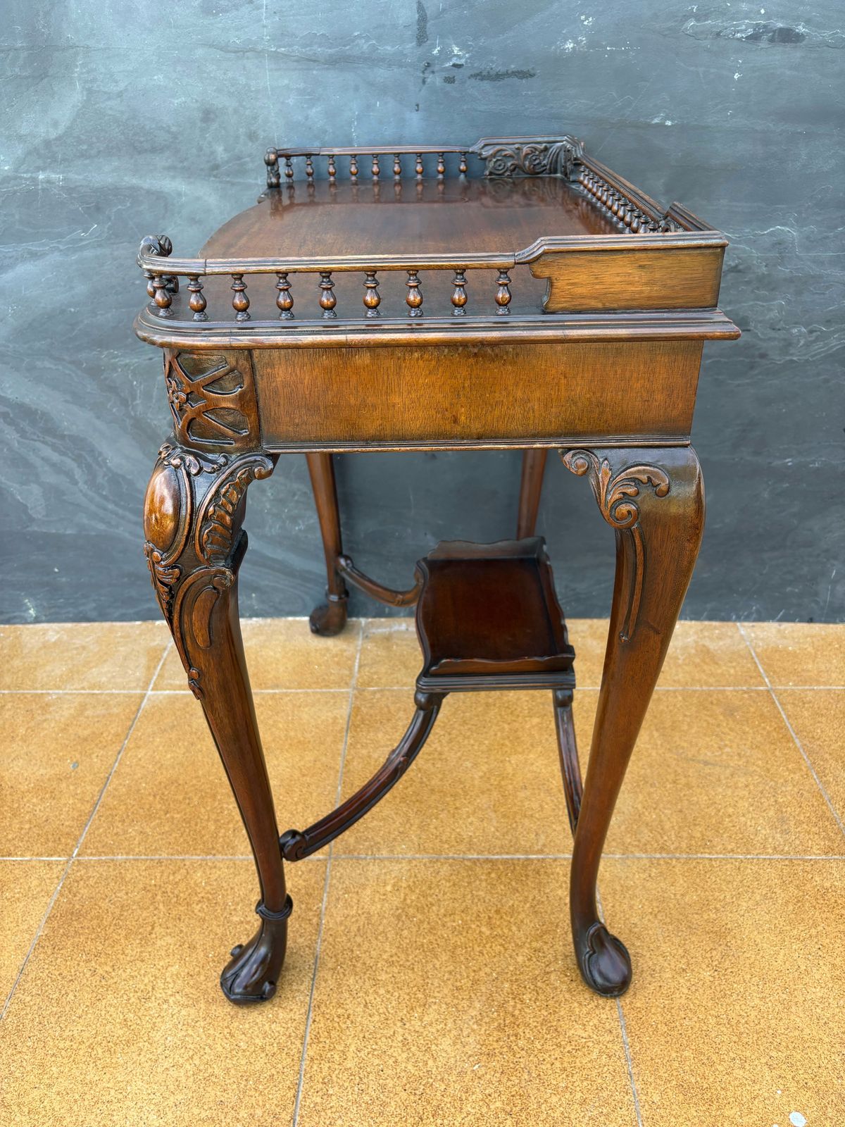 Louis XV Style Carved Wood Side Table With Gallery Top And Cabriole Legs, 1930s photo 1660.0