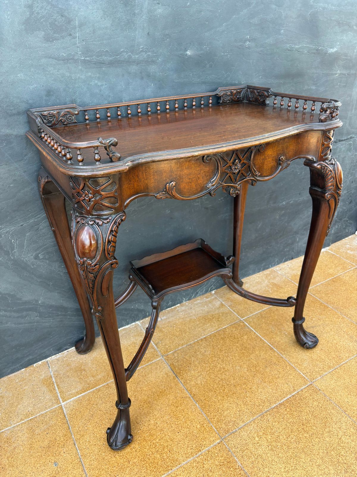 Louis XV Style Carved Wood Side Table With Gallery Top And Cabriole Legs, 1930s photo vintage