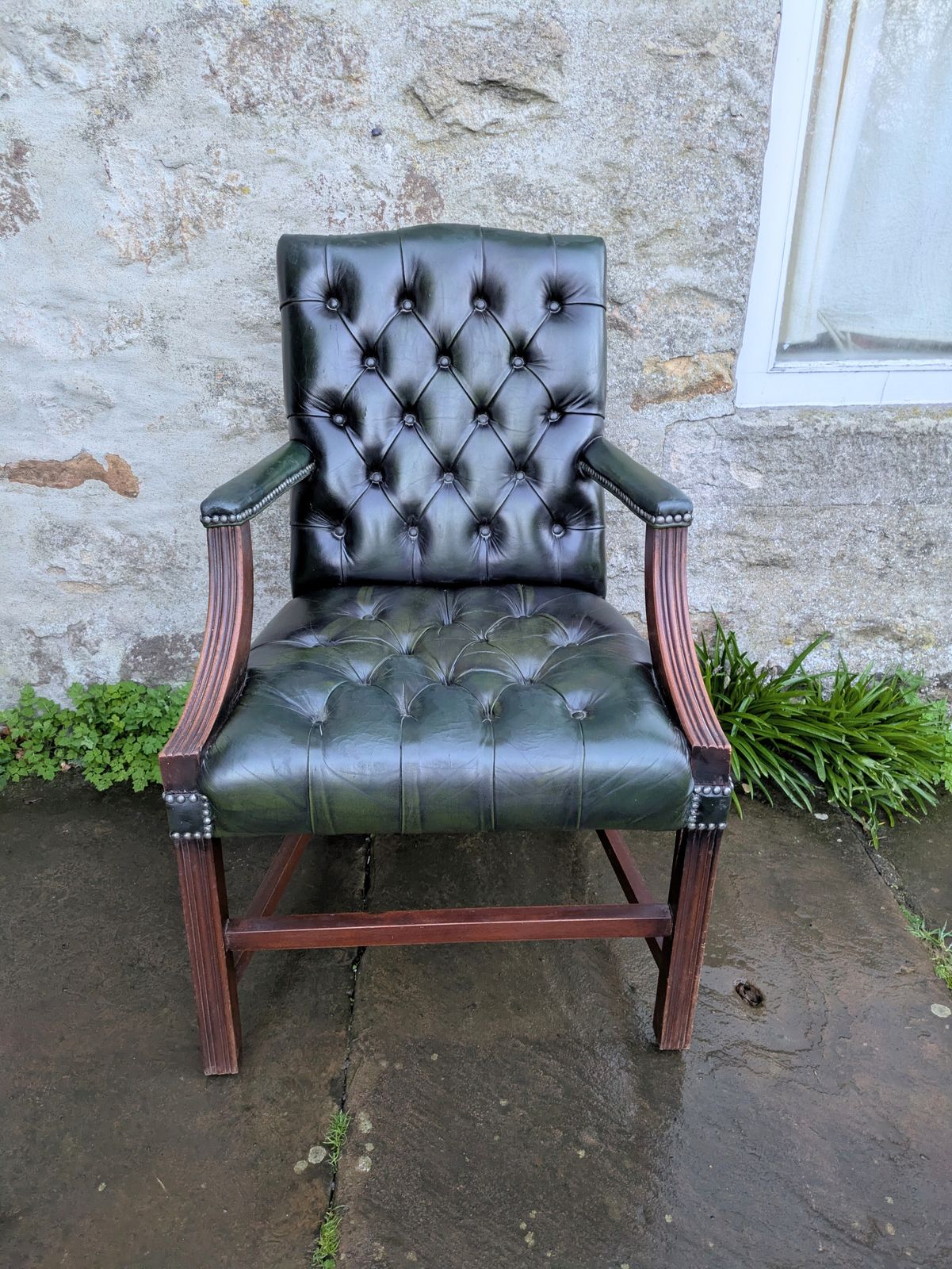 Vintage Green Leather Chesterfield Style Gainsborough Chair photo Furniture