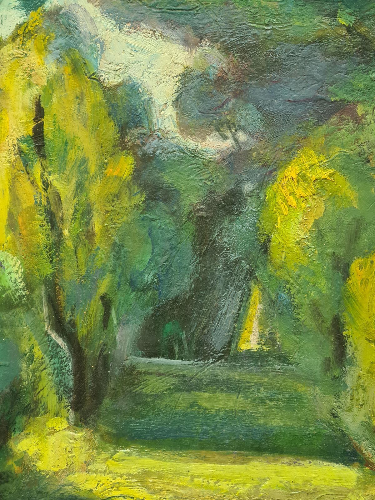 Jean Perret Sunny Wooded Glade, Mid Century Oil On Board Landscape, 54x64 Cm. photo for sale