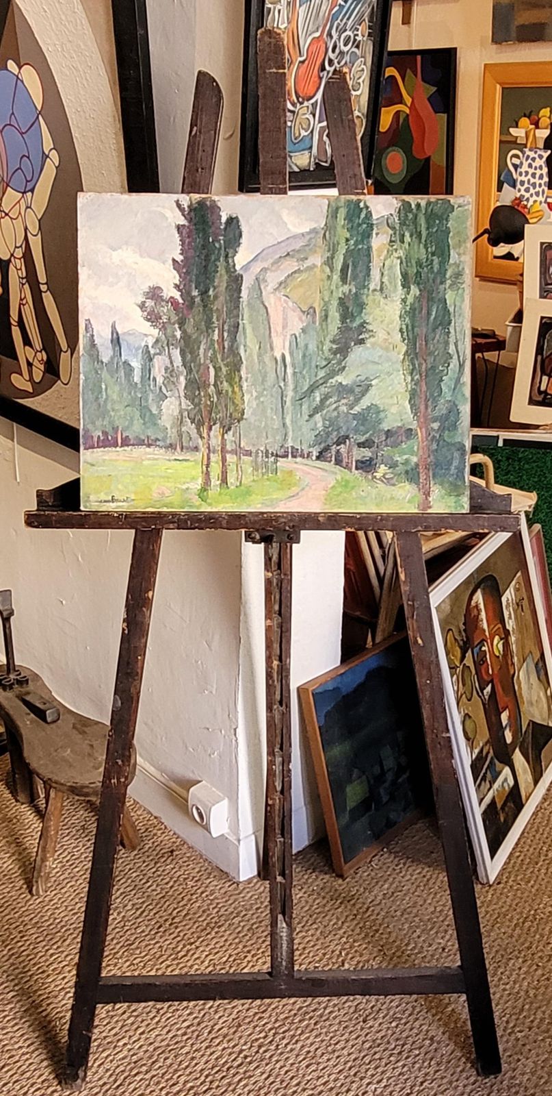 762.0 Jean Perret Provençal Landscape With Cypress Trees. Oil On Board. 44cm X 54.5cm. photo