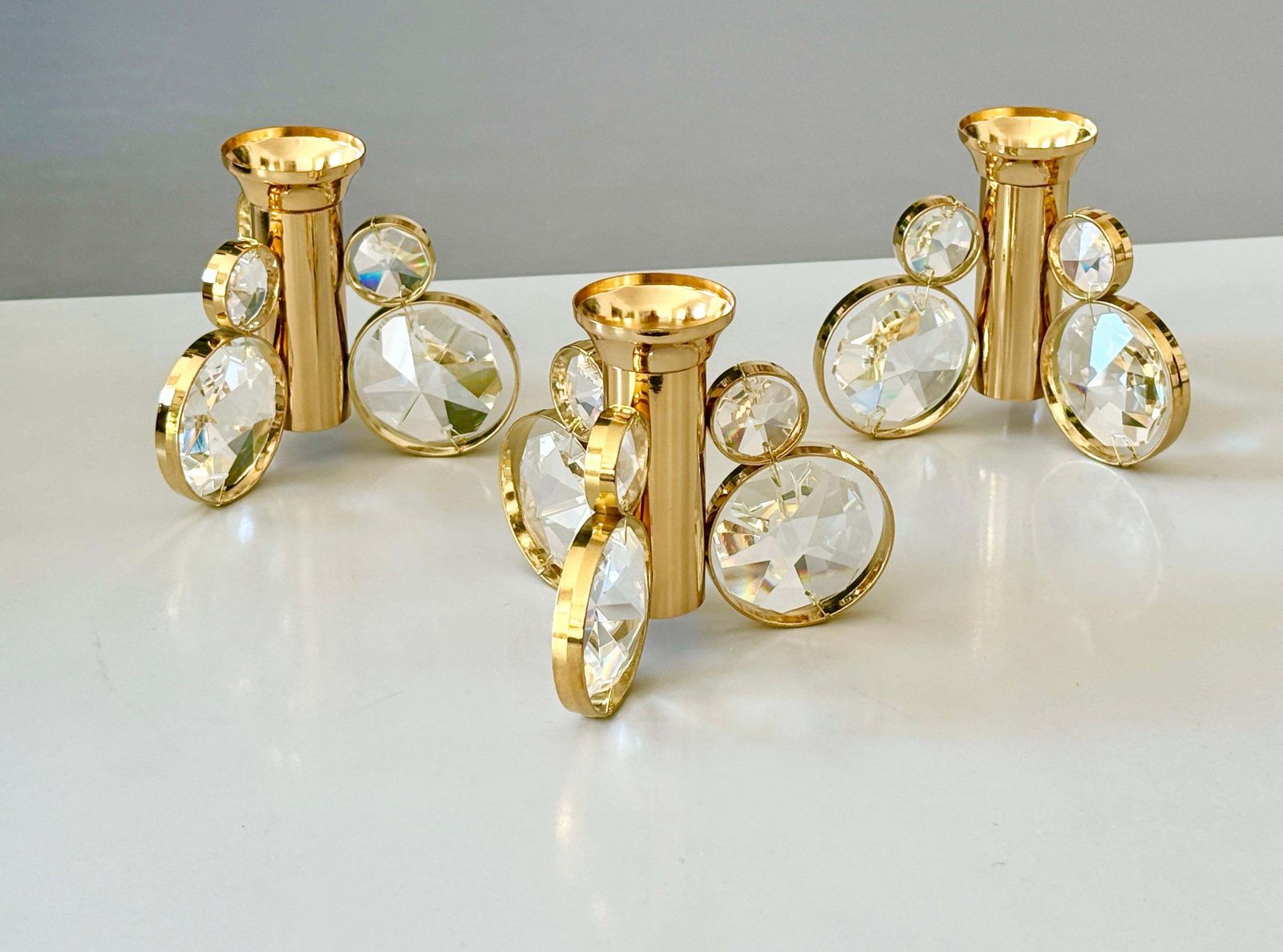 Set Of 6 Palwa Gaetano Sciolari Style Brass & Crystal Candle Holder Candlestick. photo 663.0