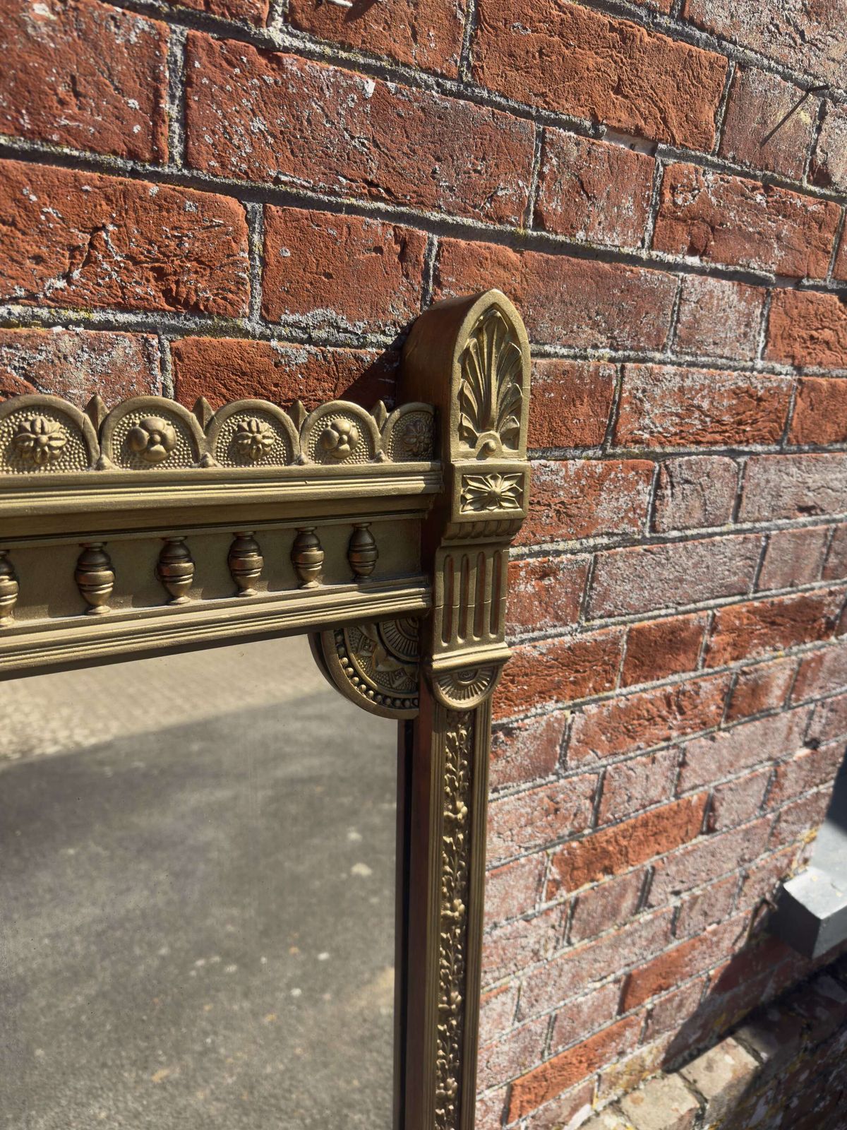 A Superb Large Antique English 19th Century Carved Wood & Gesso Gilt Overmantle Mirror. photo furniture