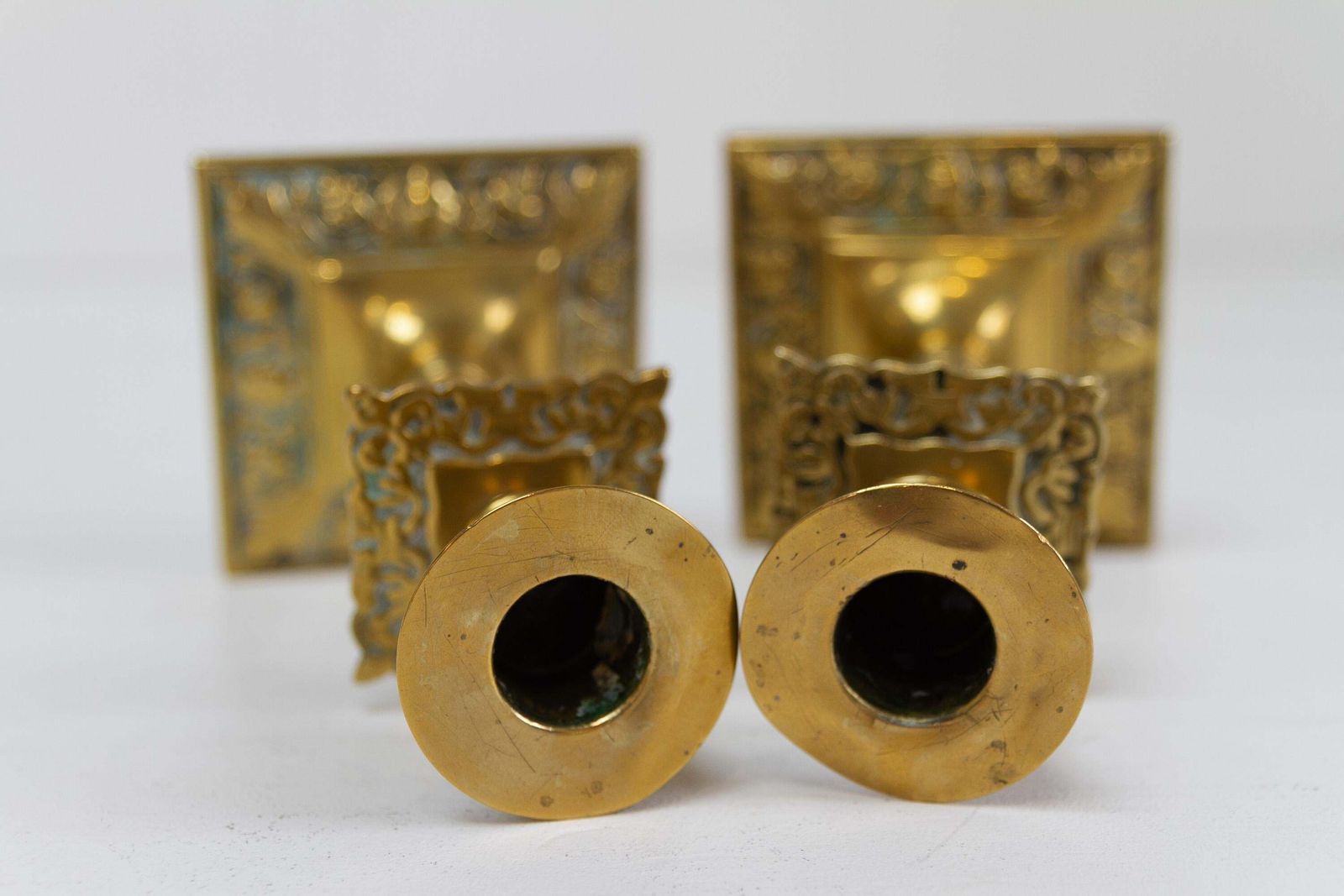 Antique English Brass Candlesticks. Set Of 2. photo vinterior