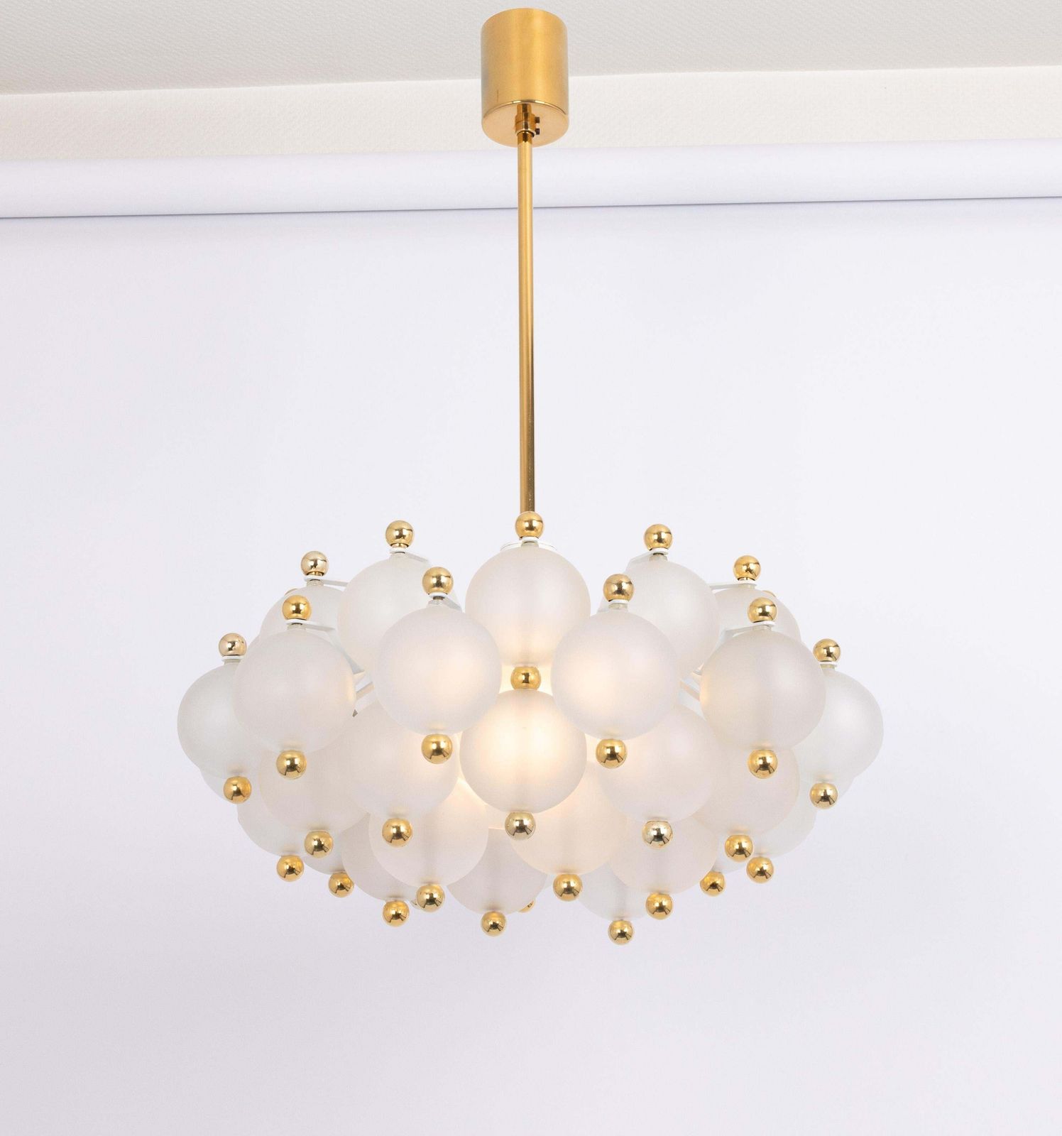 2442.0 Large Frosted Glass And Brass Chandelier By Kinkeldey, Germany, 1970s photo