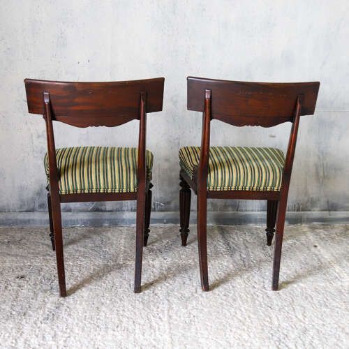 Furniture Pair Of William IV Mahogany Side Chairs With Regency Stripe Upholstery, C.1830 photo