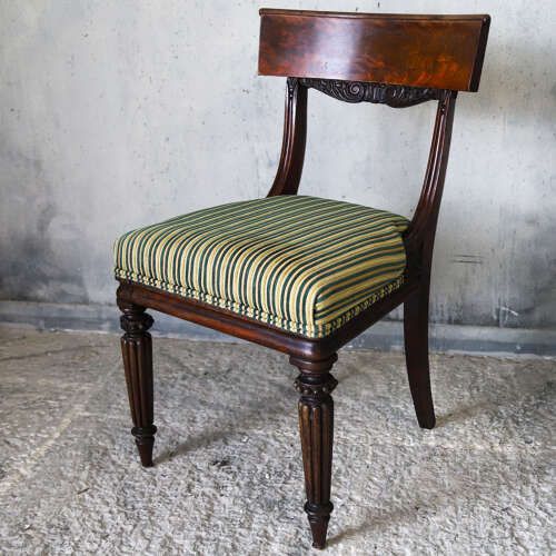 photo buy Pair Of William IV Mahogany Side Chairs With Regency Stripe Upholstery, C.1830