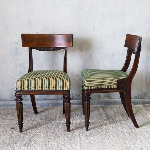 photo vintage Pair Of William IV Mahogany Side Chairs With Regency Stripe Upholstery, C.1830