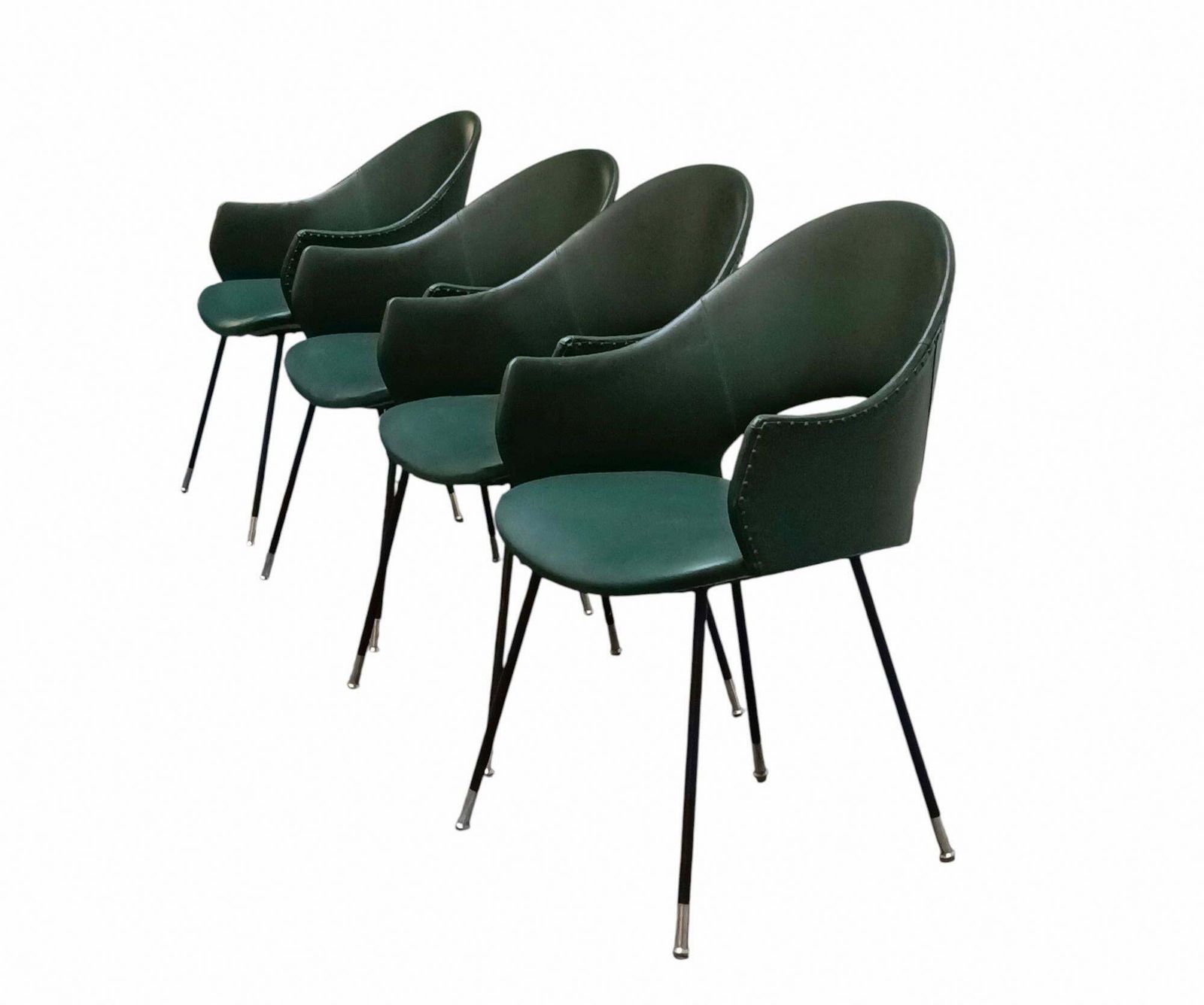 Set Of 4 Round Back Chairs Upholstered In Green Skay, Italy 1970s photo for sale
