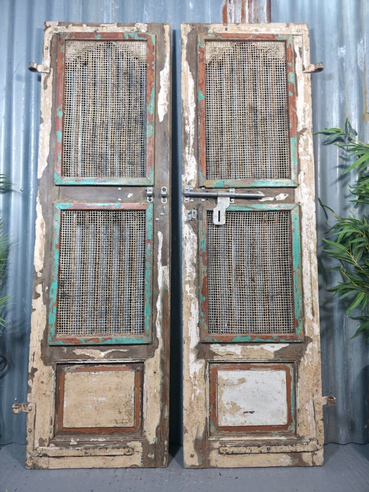 Pair Vintage Rustic Indian Wooden Iron Doors Garden Gates Room Divider Screen photo buy