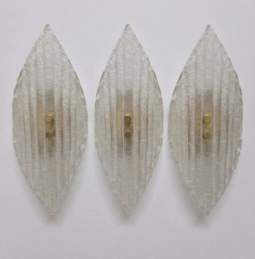 Murano Glass Wall Lamps In Glass And Brass, Italy, 1970s, Set Of 3