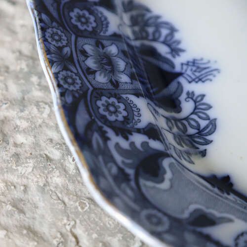 Trio Of 19th‑Century Staffordshire Raleigh Pattern Cobalt Blue‑And‑White Serving Plates photo vintage