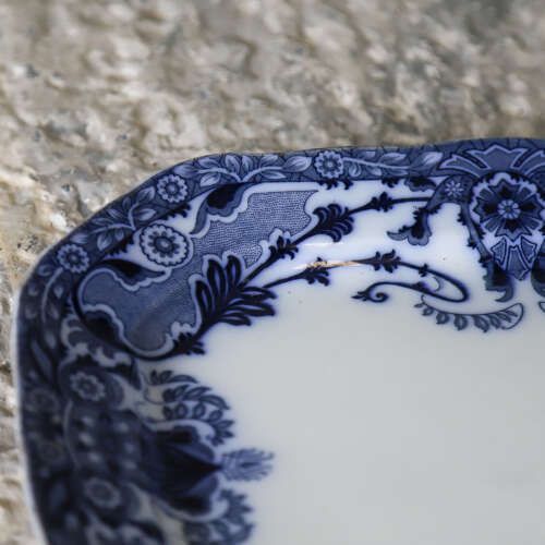 photo for sale Trio Of 19th‑Century Staffordshire Raleigh Pattern Cobalt Blue‑And‑White Serving Plates
