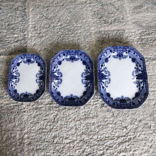Home Decor Trio Of 19th‑Century Staffordshire Raleigh Pattern Cobalt Blue‑And‑White Serving Plates photo