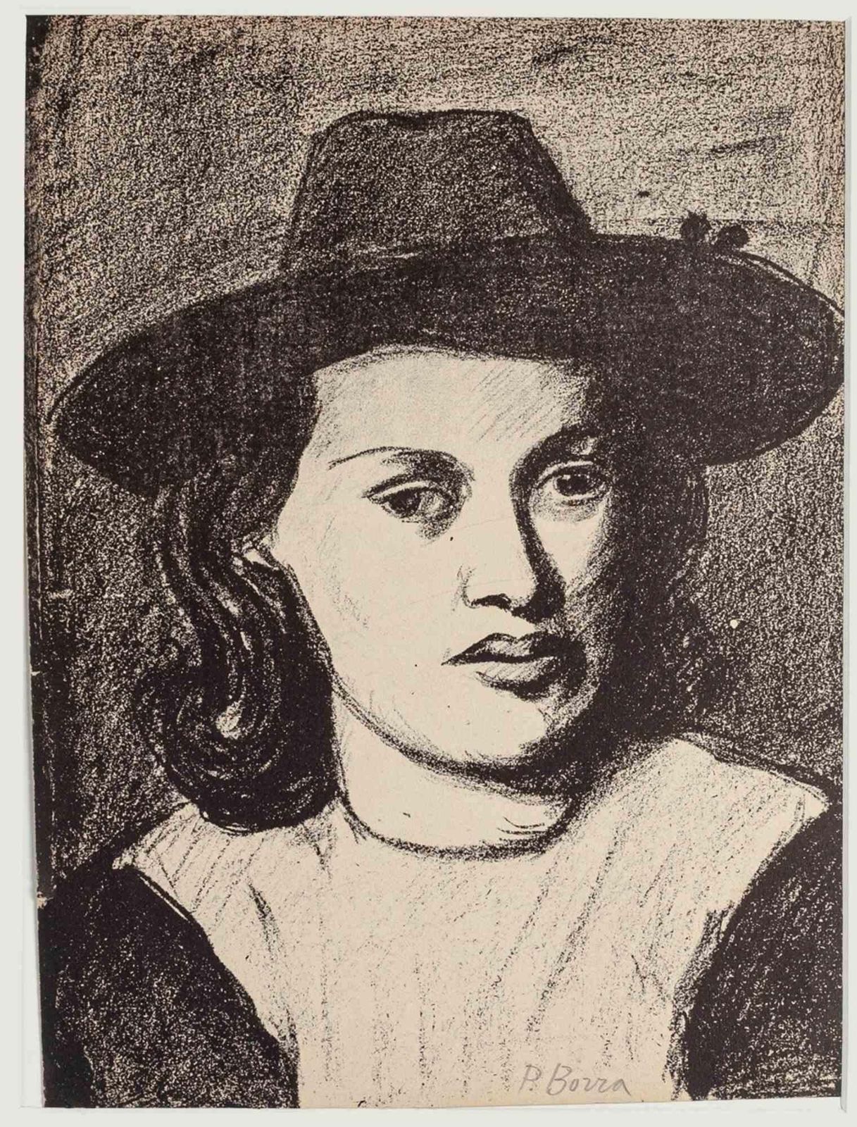 Pompeo Borraportrait With Hat   Lithograph By Pompeo Borra   1950s1950s