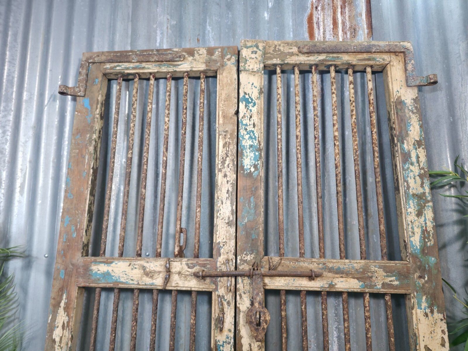 Pair Vintage Rustic Indian Wooden Iron Doors Garden Gates Room Divider Screen photo Home Fixtures