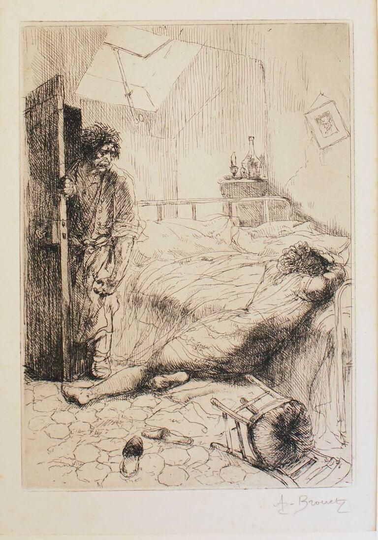 Auguste Brouetsad Life    Etching By Auguste Brouet   Early 20th Centuryearly 20th Century