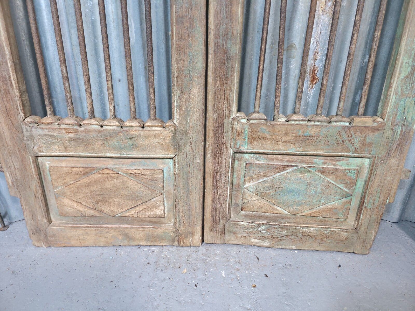 Pair Vintage Rustic Indian Wooden Iron Doors Garden Gates Room Divider Screen photo for sale