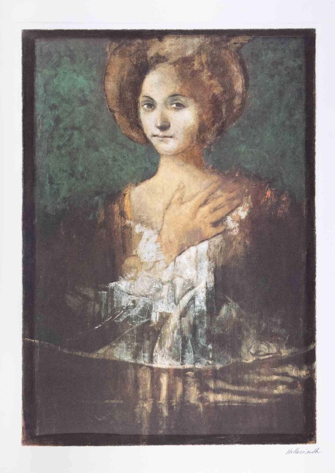 Alessandro Kokocinskirenaissance Woman   Lithograph By Alessandro Kokocinski   1990s1990s photo furniture