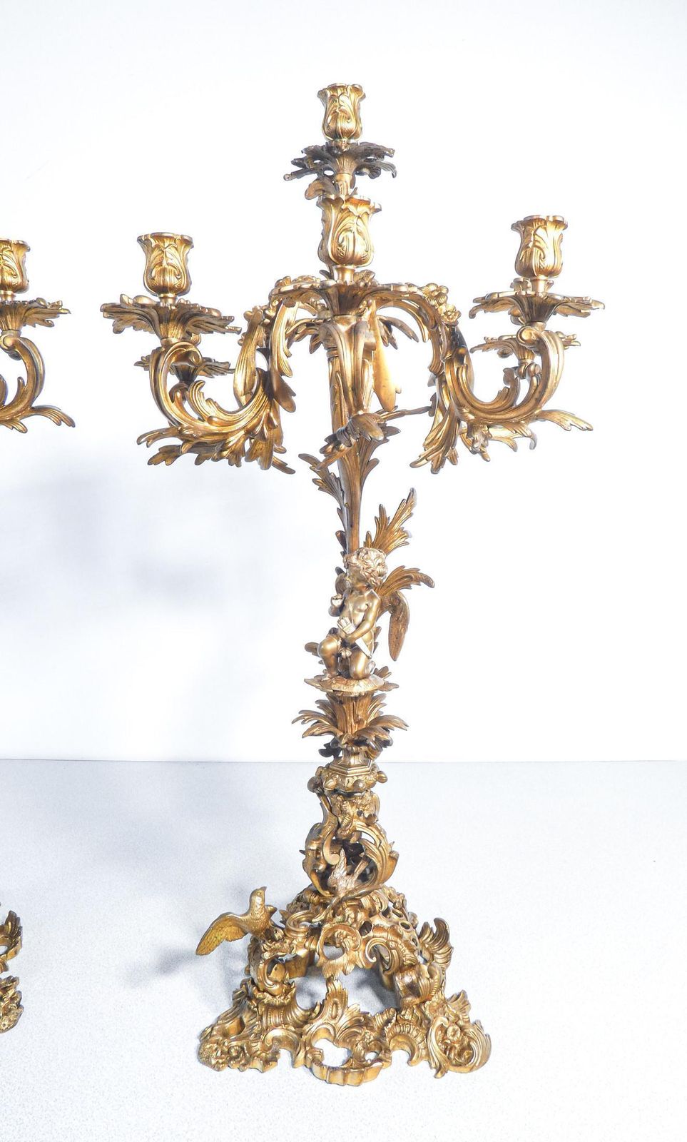 Pair Of Large Six Lumen Napoleon III Candelabra In Gilded Bronze. Mid 1800s photo buy
