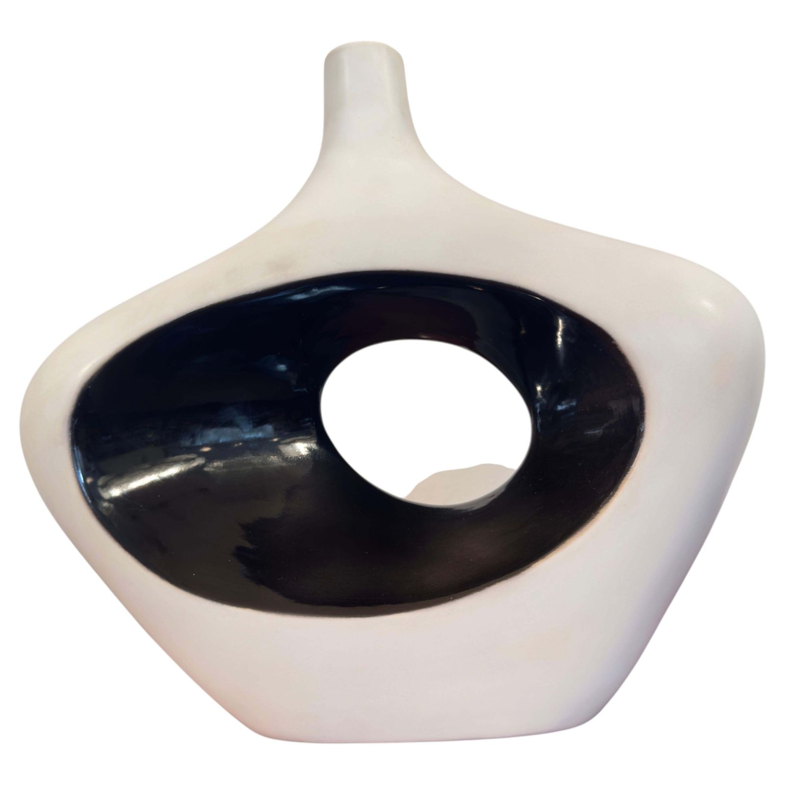Mid Century Modern Abstract Ceramic Vase, Black And White Glaze, Italy, 1980s photo 937.0