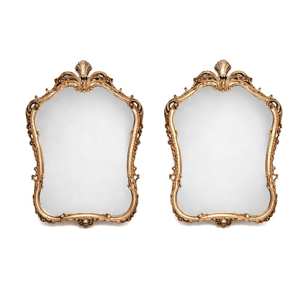 Pair Of Antique French Rococo Style Gilt Wood Mirrors