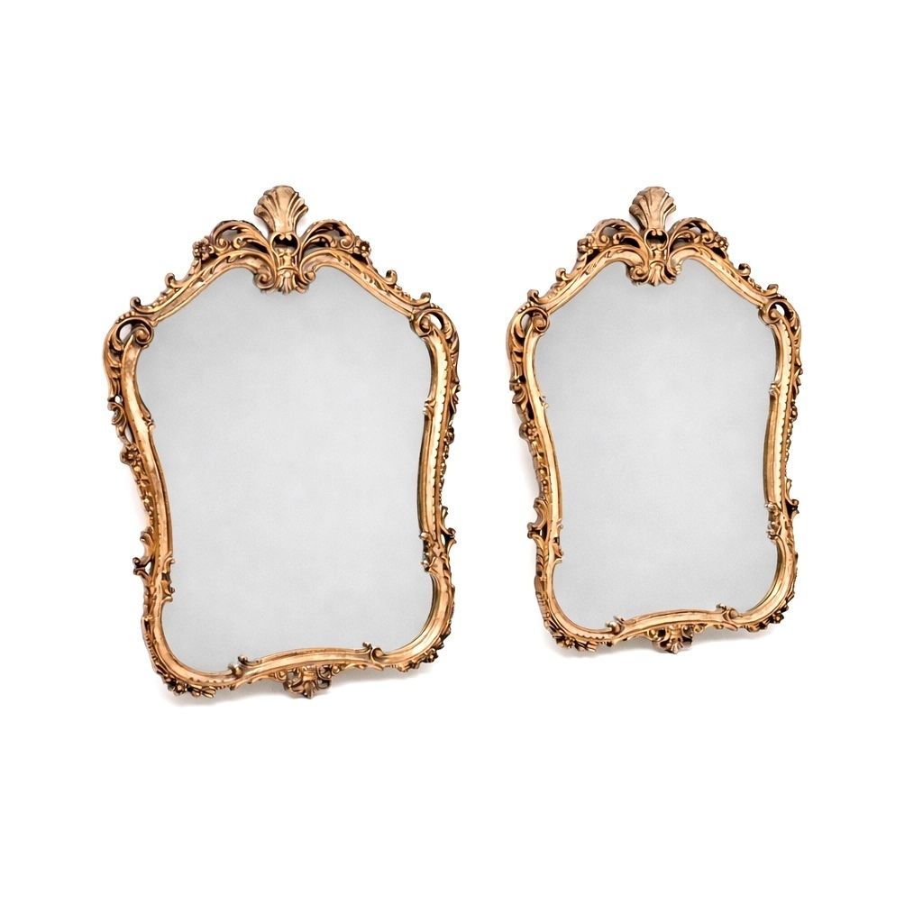 Pair Of Antique French Rococo Style Gilt Wood Mirrors photo furniture