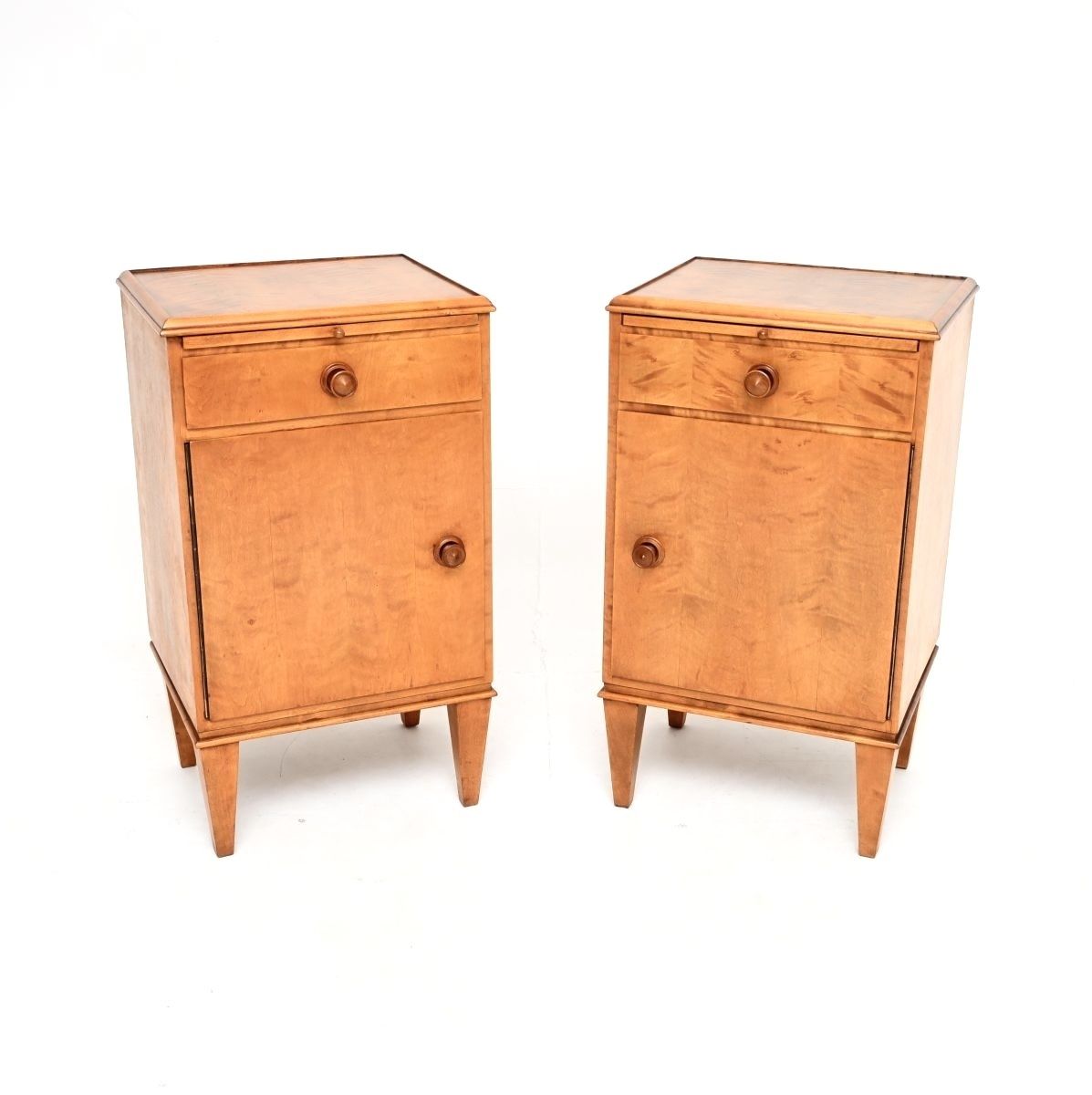 Pair Of Vintage Swedish Satin Birch Bedside Cabinets