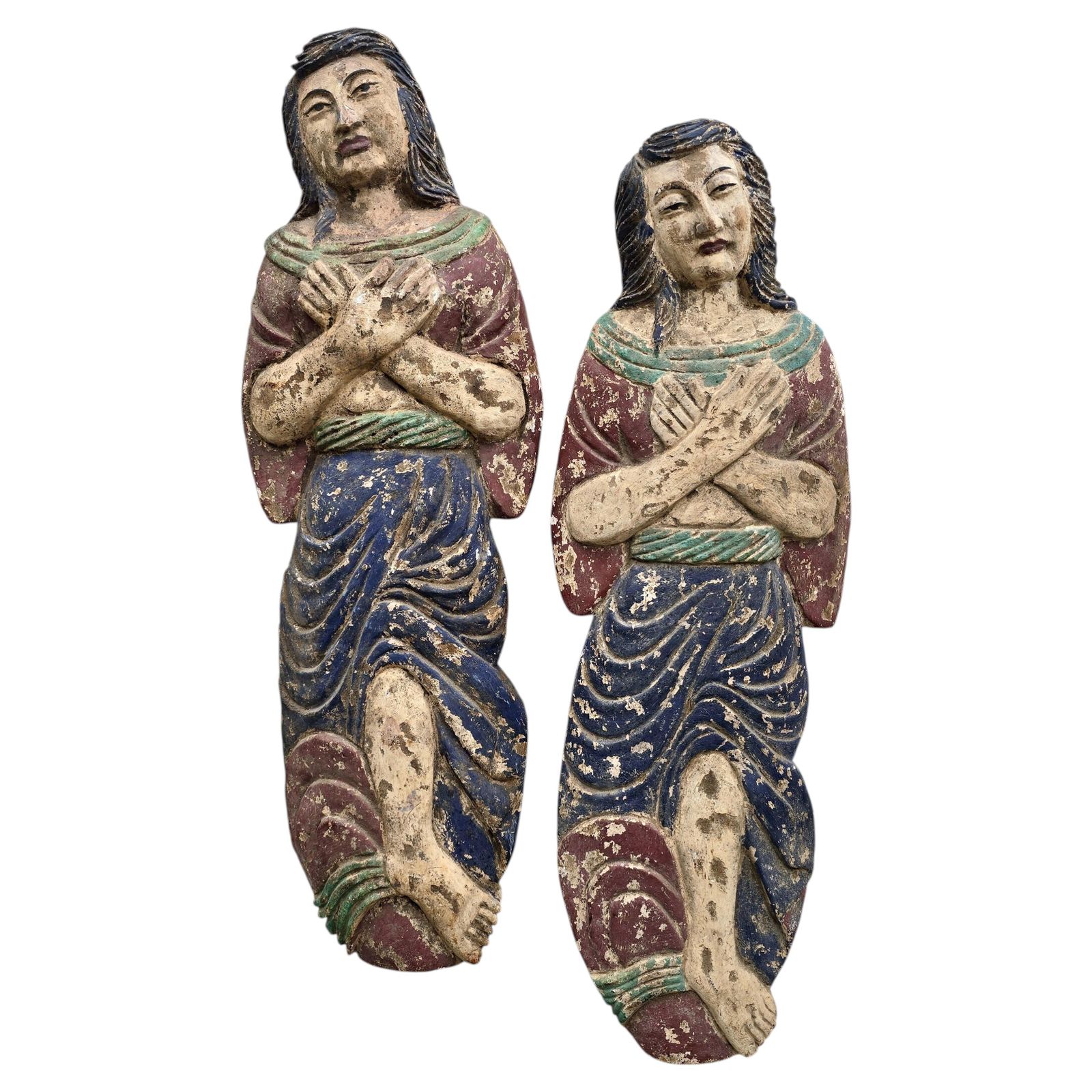 Rare Pair 18th Century Polychrome Wood Dummy Boards, Chinoiserie