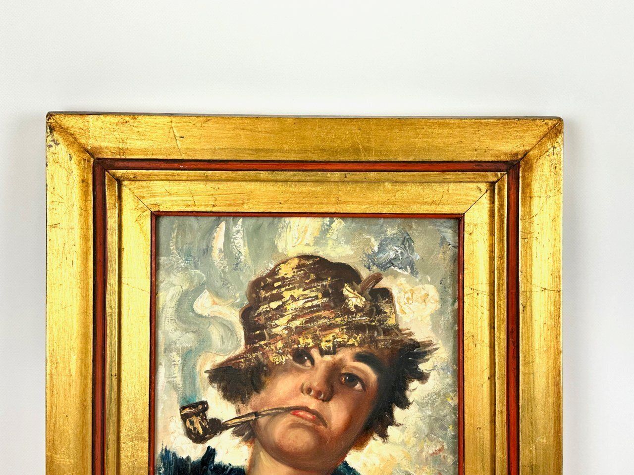R. Landi, Boy With Pipe And Straw Hat, Oil On Canvas, 1960s, Framed photo for sale