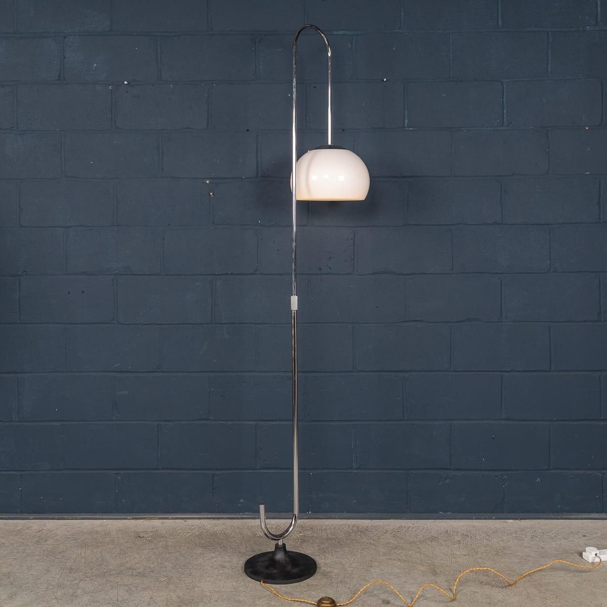 Vintage 20th Century Italian Chrome Floor Lamp With Opaline Shade C.1970 photo vinterior