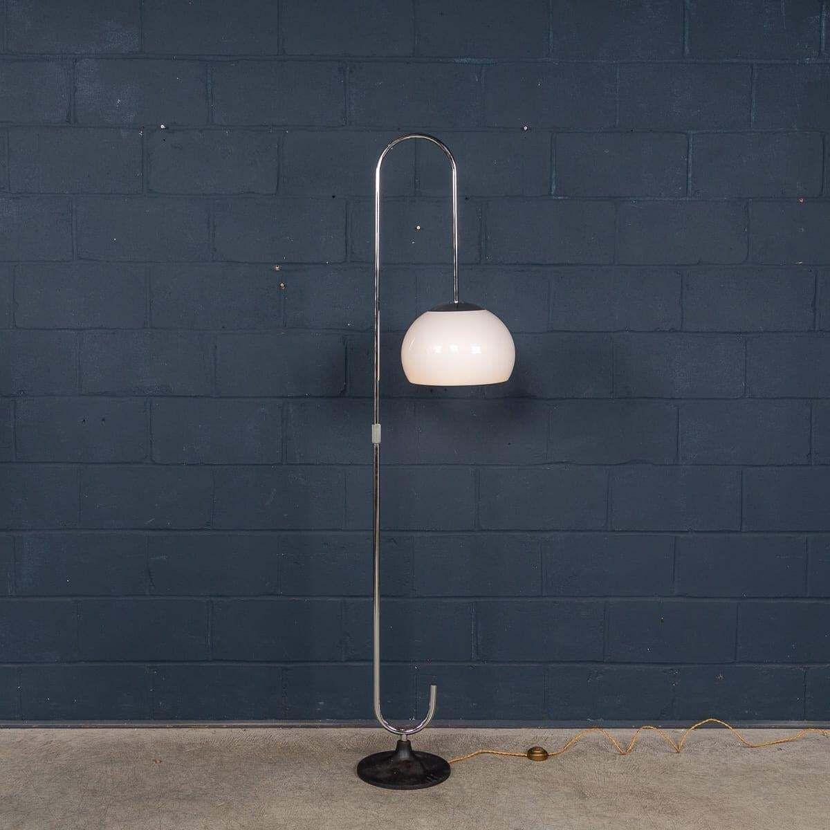 Vintage 20th Century Italian Chrome Floor Lamp With Opaline Shade C.1970 photo vintage