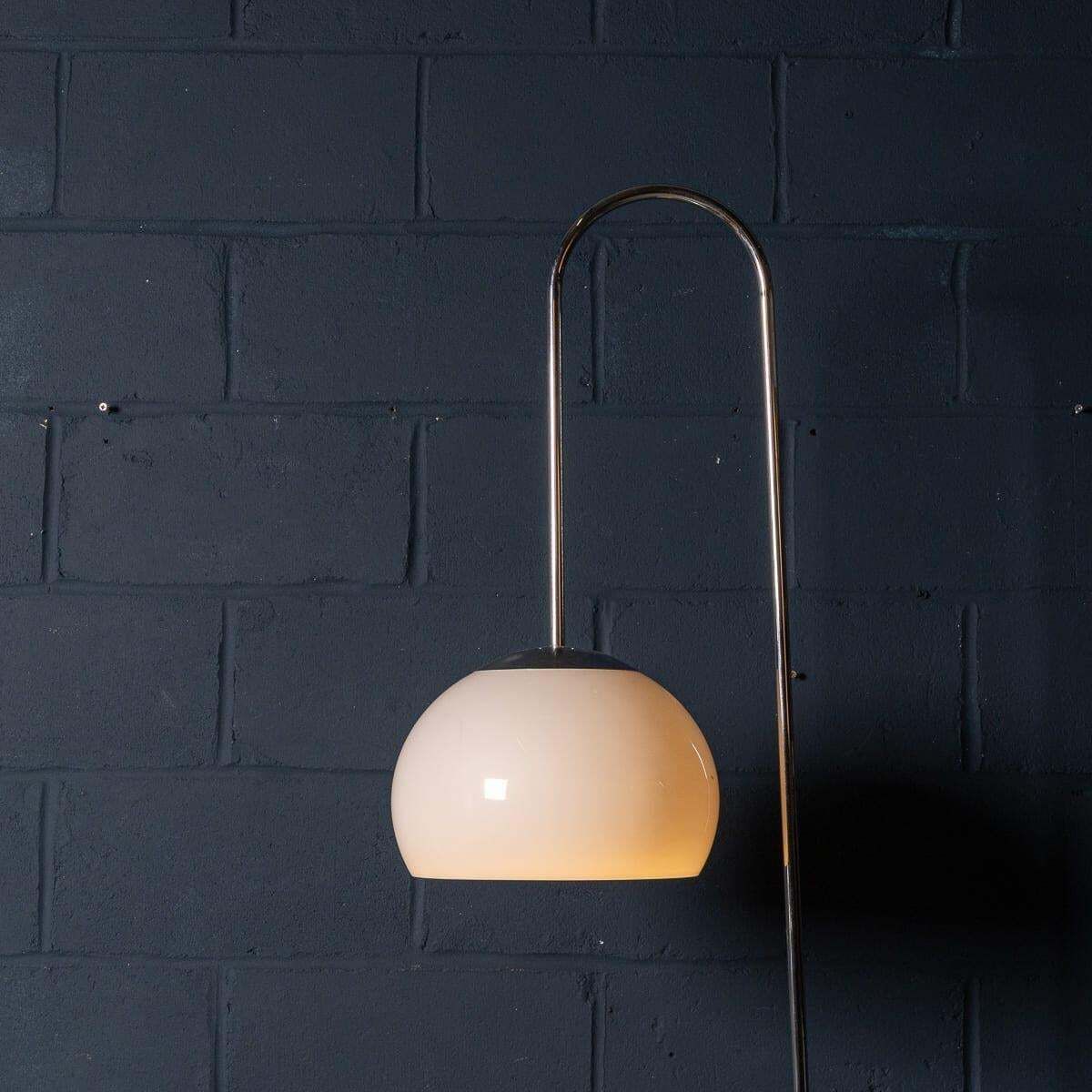 photo furniture Vintage 20th Century Italian Chrome Floor Lamp With Opaline Shade C.1970
