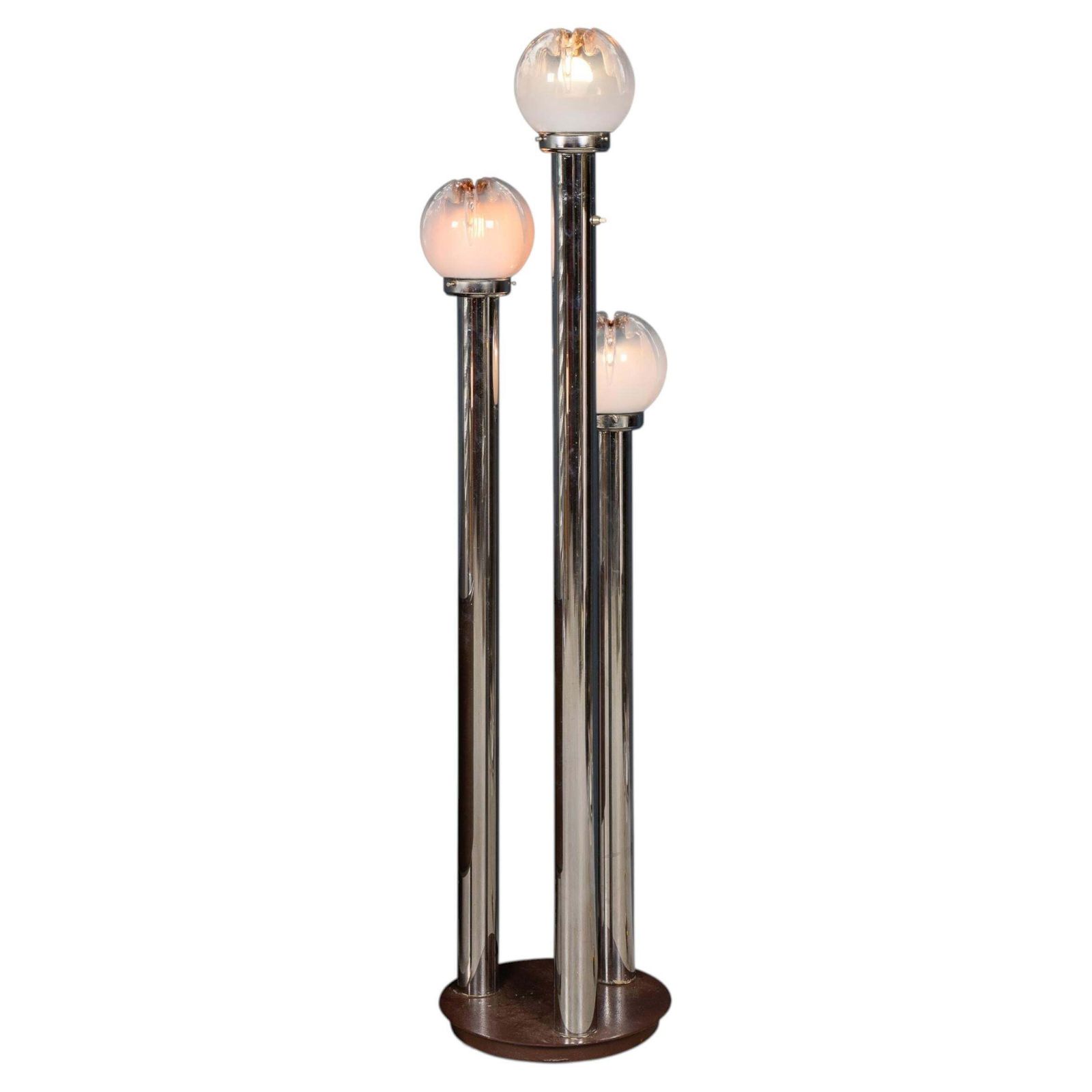 Vintage 20th Century Italian Chrome & Glass Floor Lamp By Mazzega C.1970