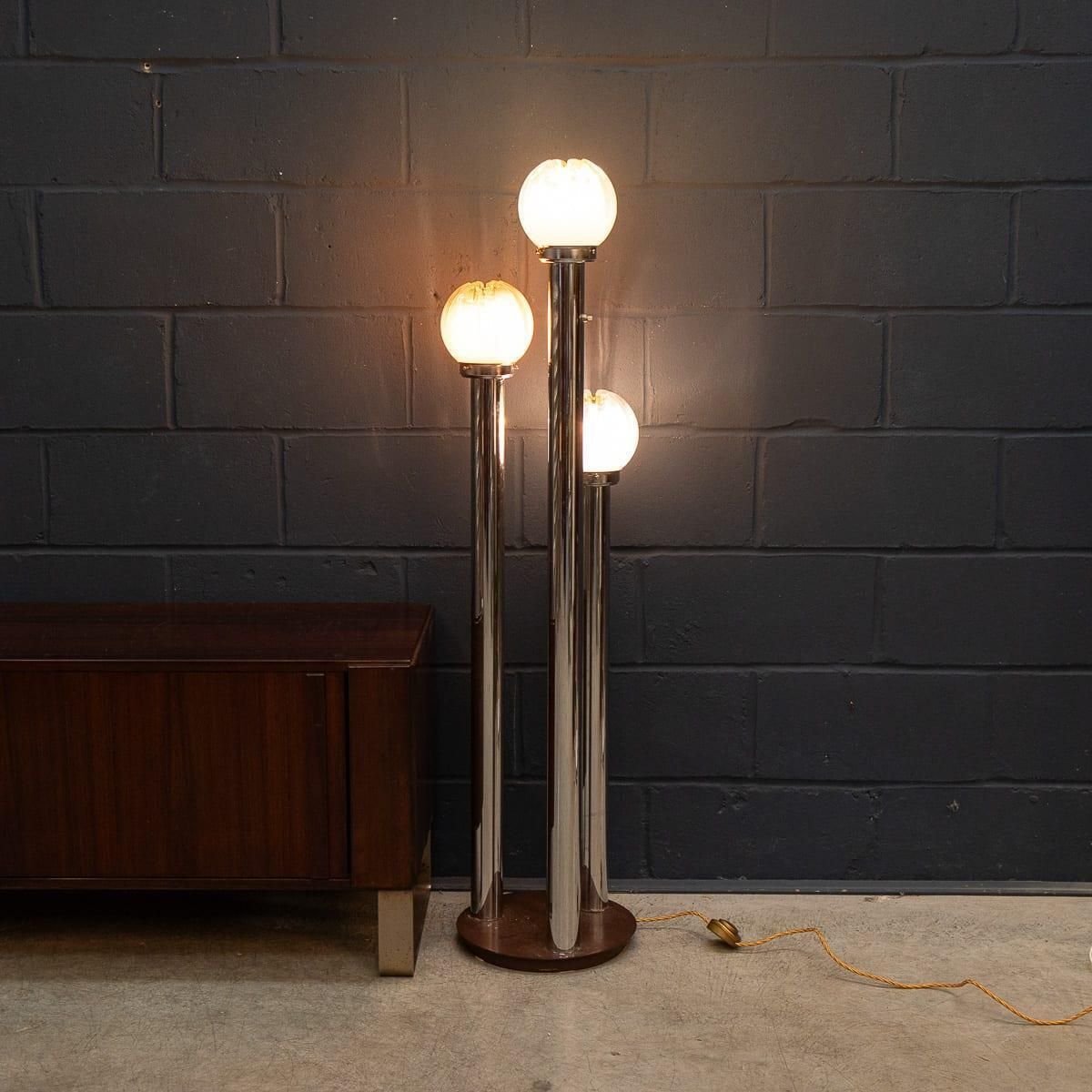 Vintage 20th Century Italian Chrome & Glass Floor Lamp By Mazzega C.1970 photo for sale