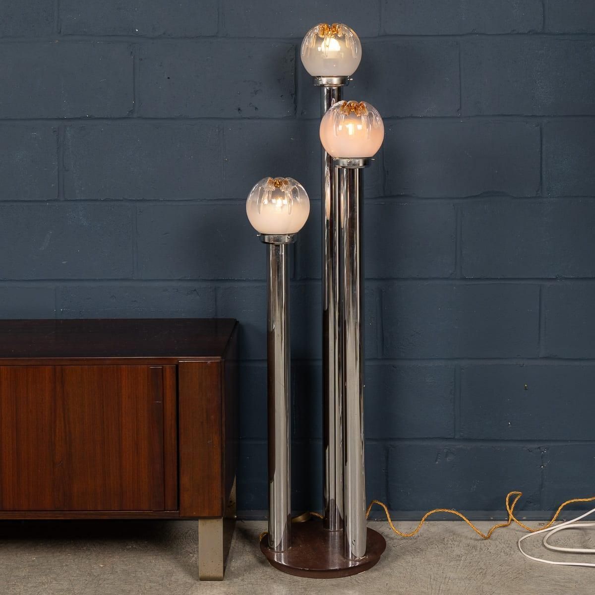 Vintage 20th Century Italian Chrome & Glass Floor Lamp By Mazzega C.1970 photo 13559.0