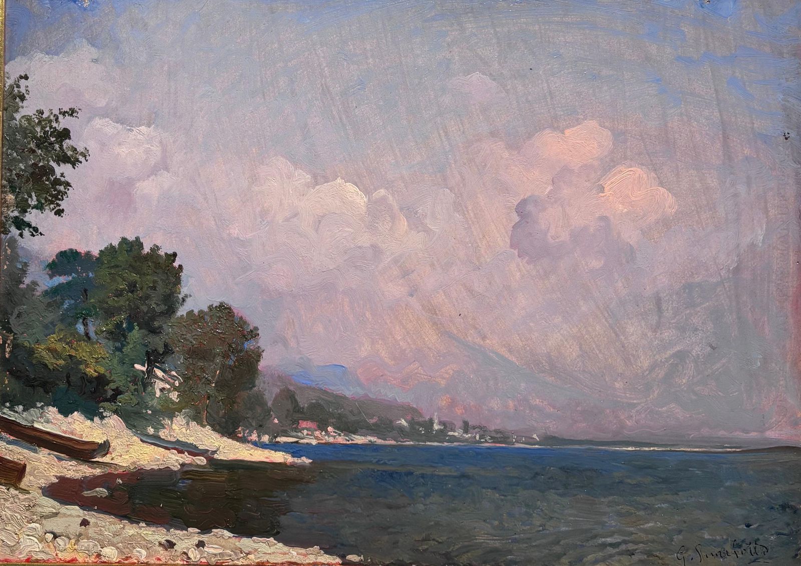 photo furniture Giovanni Guarlotti" Il Lago Maggiore " Italia Olio Su Cartone Cm. 53 X 39 19101910