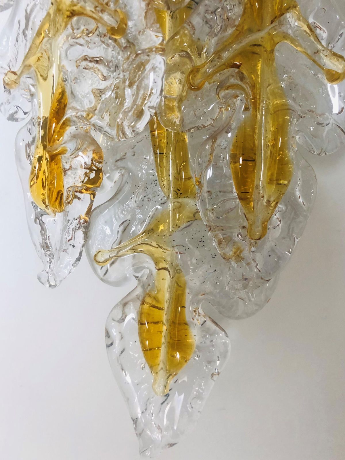 Italian Midcentury Set Of Three Leaf Murano Wall Sconces By Mazzega, 1970s photo Lighting