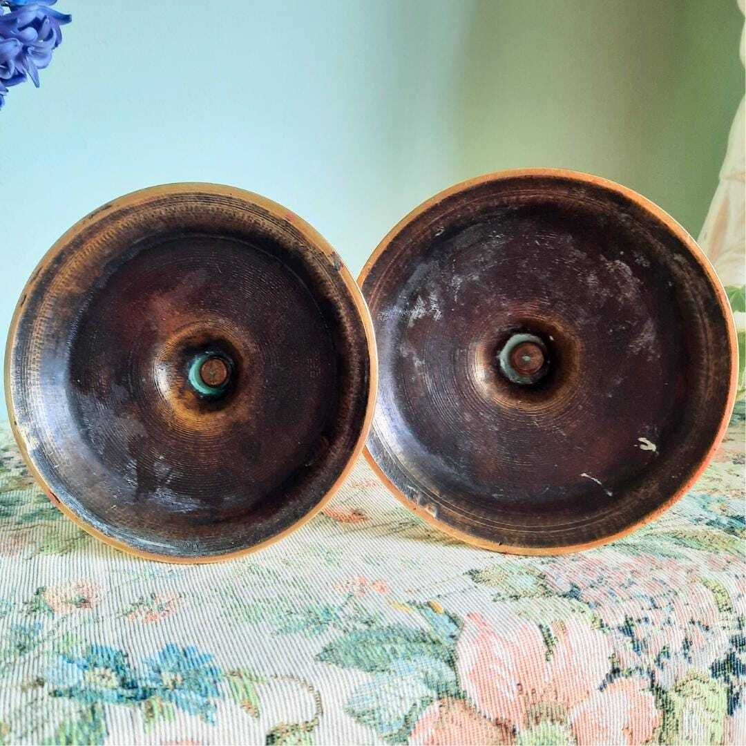 Truly Antique Victorian Open Barley Twist Brass Candle Holder Pair 1800s 12'' Tall photo vinterior